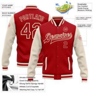 Custom Red Red Cream Bomber Full Snap Varsity Baseball Jacket Custom Team Jacket 2 gsghfn.jpg