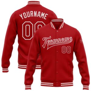 Custom Red White Bomber Full Snap Baseball&hellip;