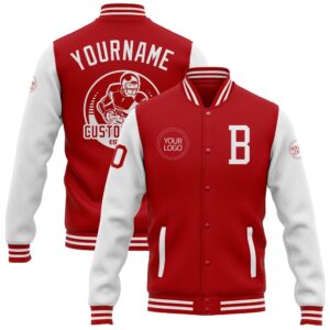 Custom Red White Bomber Full Snap Varsity&hellip;
