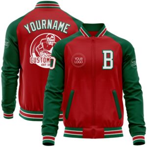 Custom Red White Kelly Green Bomber Varsity&hellip;