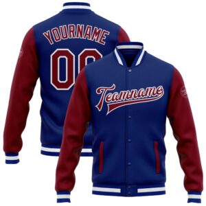 Custom Royal Crimson White Bomber Full Snap&hellip;