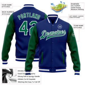 Custom Royal Kelly Green White Bomber Full Snap Varsity Baseball Jacket Custom Team Jacket 2 cbjroe.jpg