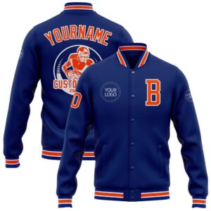 Custom Royal Orange White Bomber Full Snap&hellip;