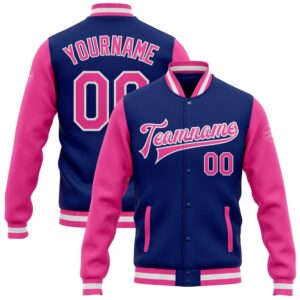 Custom Royal Pink White Bomber Full Snap&hellip;