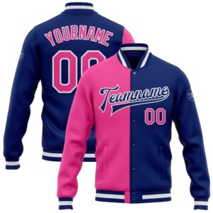 Custom Royal Pink White Bomber Full Snap&hellip;