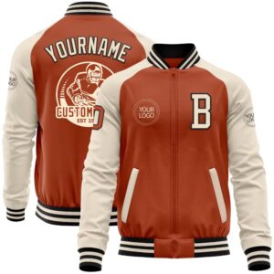 Custom Texas Orange Black Cream Bomber Varsity&hellip;