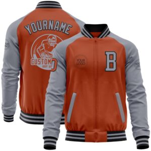 Custom Texas Orange Black Gray Bomber Varsity&hellip;