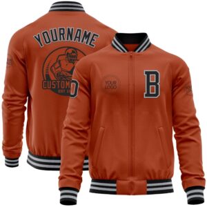 Custom Texas Orange Black Gray Bomber Varsity&hellip;