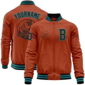 Custom Texas Orange Black Teal Bomber Varsity&hellip;