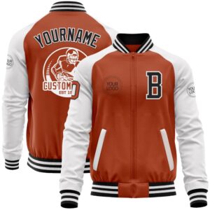 Custom Texas Orange Black White Bomber Varsity&hellip;
