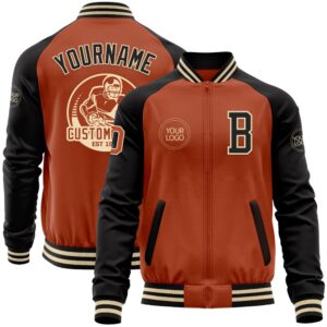 Custom Texas Orange Cream Black Bomber Varsity&hellip;