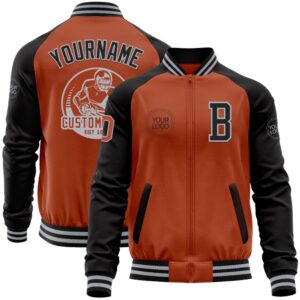 Custom Texas Orange Gray Black Bomber Varsity&hellip;
