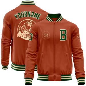 Custom Texas Orange Green Cream Bomber Varsity&hellip;