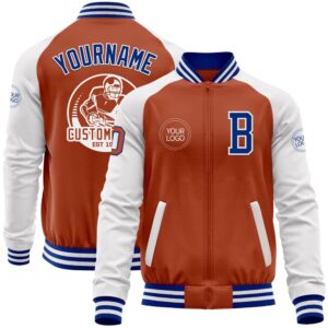 Custom Texas Orange Royal White Bomber Varsity&hellip;