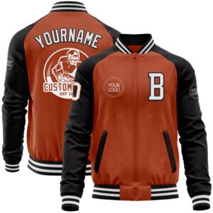 Custom Texas Orange White Black Bomber Varsity&hellip;