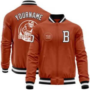 Custom Texas Orange White Black Bomber Varsity&hellip;