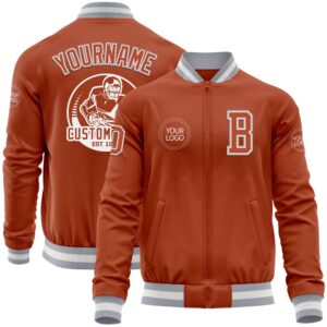 Custom Texas Orange White Gray Bomber Varsity&hellip;