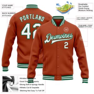 Custom Texas Orange White Kelly Green Bomber Full Snap Baseball Jacket Custom Team Jacket 2 y1ae8j.jpg