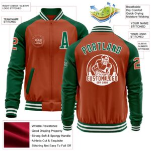 Custom Texas Orange White Kelly Green Bomber Varsity Baseball Jacket Custom Team Jacket 2 dsx2co.jpg