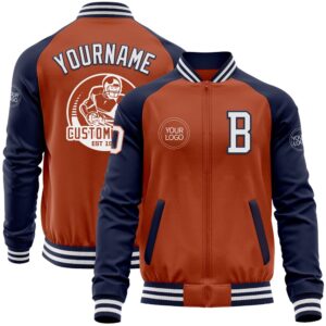 Custom Texas Orange White Navy Bomber Varsity&hellip;