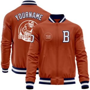 Custom Texas Orange White Navy Bomber Varsity&hellip;