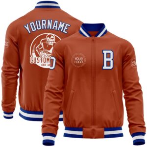 Custom Texas Orange White Royal Bomber Varsity&hellip;