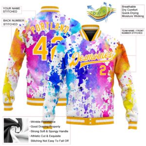 Custom Tie Dye Gold White Rainbow 3D Bomber Full Snap Baseball Jacket Custom Team Jacket 2 d8vdc3.jpg
