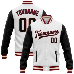 Custom White Black Maroon Cream Bomber Full&hellip;