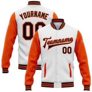 Custom White Black Orange Bomber Full Snap&hellip;