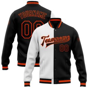 Custom White Black Orange Bomber Full Snap&hellip;