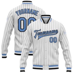 Custom White Black Pinstripe Light Blue Bomber&hellip;