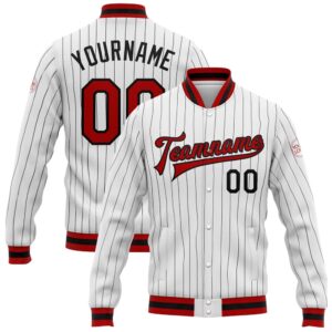 Custom White Black Pinstripe Red Black Bomber&hellip;