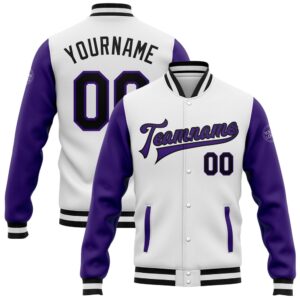 Custom White Black Purple Bomber Full Snap&hellip;