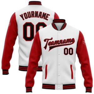 Custom White Black Red Bomber Full Snap&hellip;