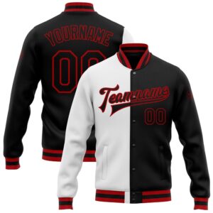 Custom White Black Red Bomber Full Snap&hellip;