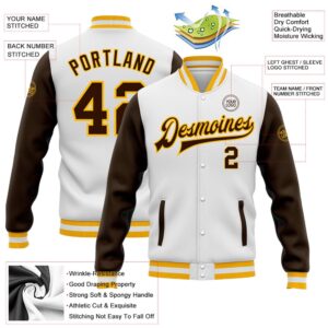 Custom White Brown Gold Bomber Full Snap Varsity Baseball Jacket Custom Team Jacket 2 fuucdz.jpg