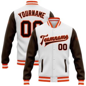 Custom White Brown Orange Bomber Full Snap&hellip;