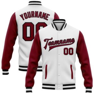 Custom White Crimson Black Bomber Full Snap&hellip;