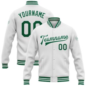 Custom White Kelly Green Bomber Full Snap&hellip;