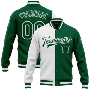 Custom White Kelly Green Bomber Full Snap&hellip;