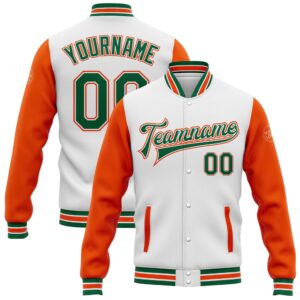 Custom White Kelly Green Orange Bomber Full&hellip;