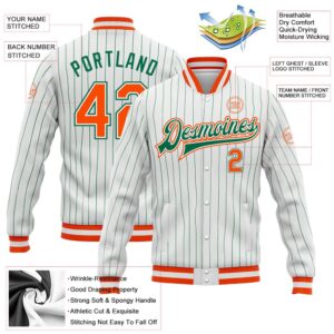 Custom White Kelly Green Pinstripe Orange Kelly Green Bomber Full Snap Baseball Jacket Custom Team Jacket 2 iiruk8.jpg