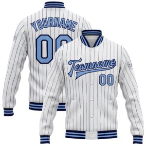 Custom White Navy Pinstripe Light Blue Bomber&hellip;