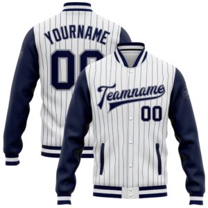 Custom White Navy Pinstripe Navy Gray Bomber&hellip;