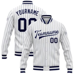 Custom White Navy Pinstripe Navy White Bomber&hellip;