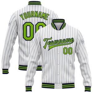 Custom White Navy Pinstripe Neon Green Bomber&hellip;