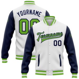 Custom White Neon Green Navy Bomber Full&hellip;
