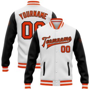 Custom White Orange Black Bomber Full Snap&hellip;