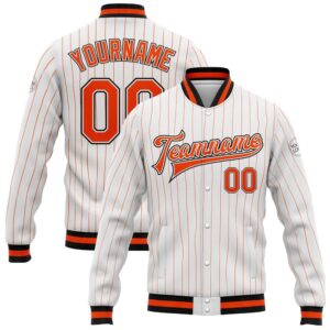 Custom White Orange Pinstripe Orange Black Bomber&hellip;