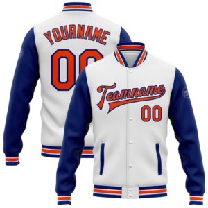 Custom White Orange Royal Bomber Full Snap&hellip;